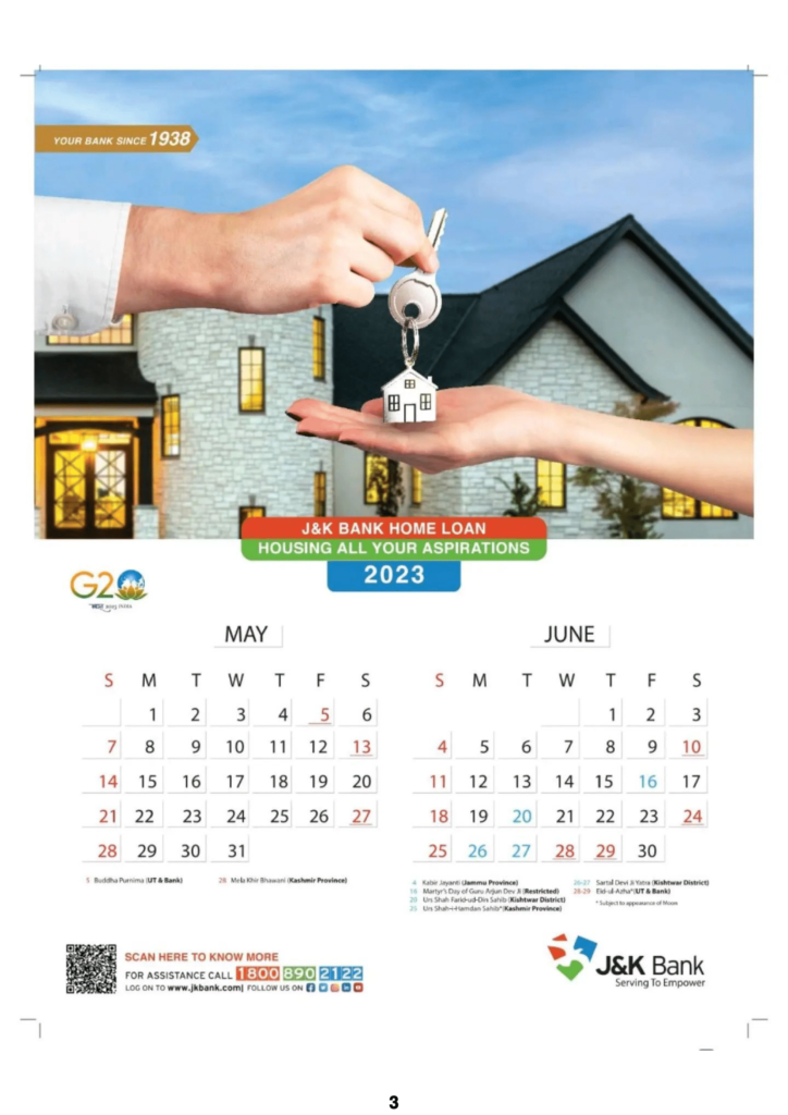 JK Bank Calendar 2023 May