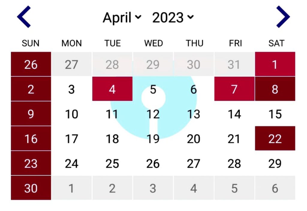 SBI Bank Calendar April 2023