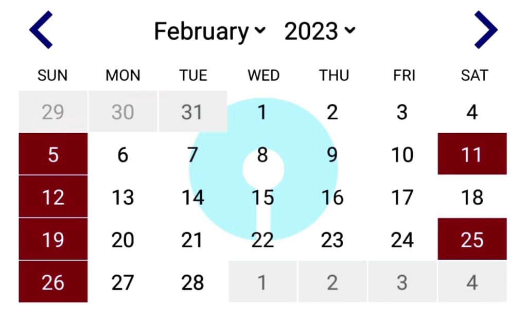 SBI Bank Calendar February 2023