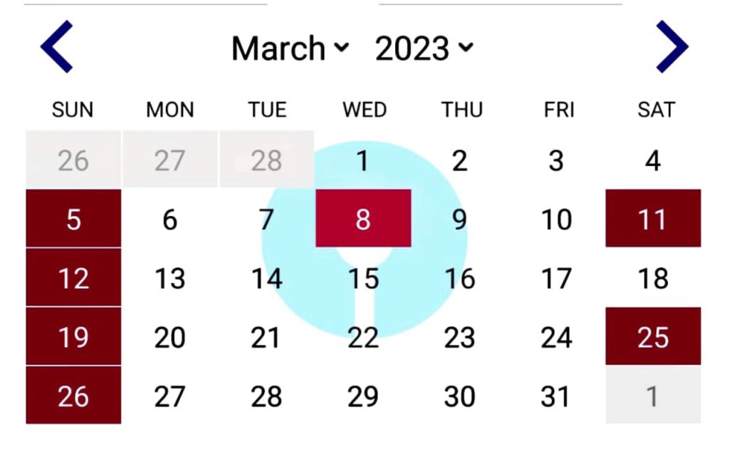 SBI Bank Calendar March 2023