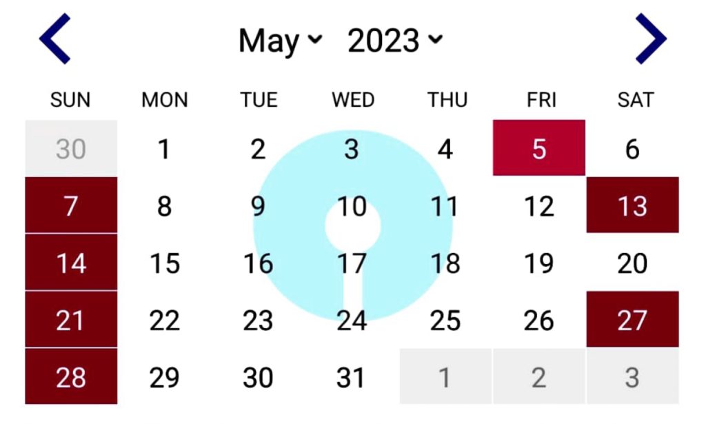 SBI Bank Calendar May 2023