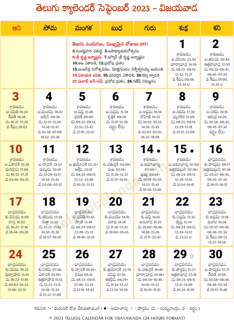 Andhra Pradesh Telugu Calendar 2023 September