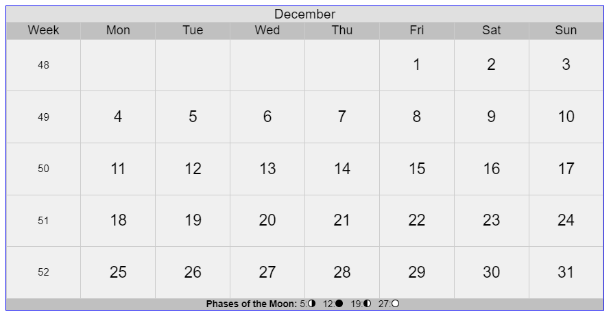 Gregorian Calendar 2023 December