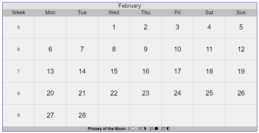Gregorian Calendar 2023 February