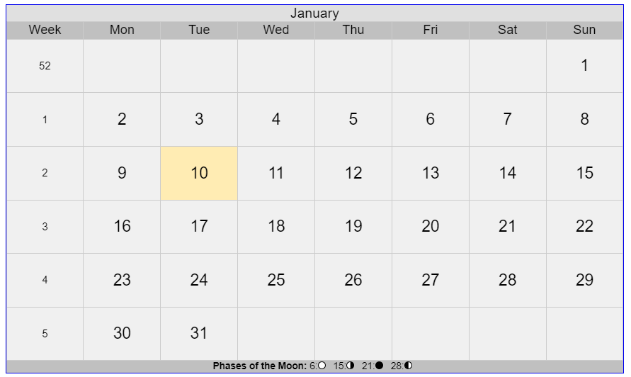 Gregorian Calendar 2023 January