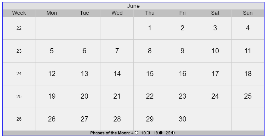 Gregorian Calendar 2023 June