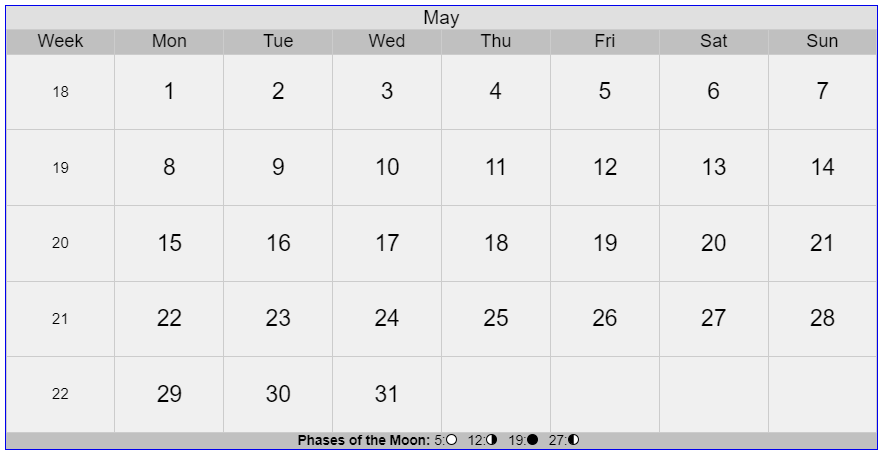 Gregorian Calendar 2023 May