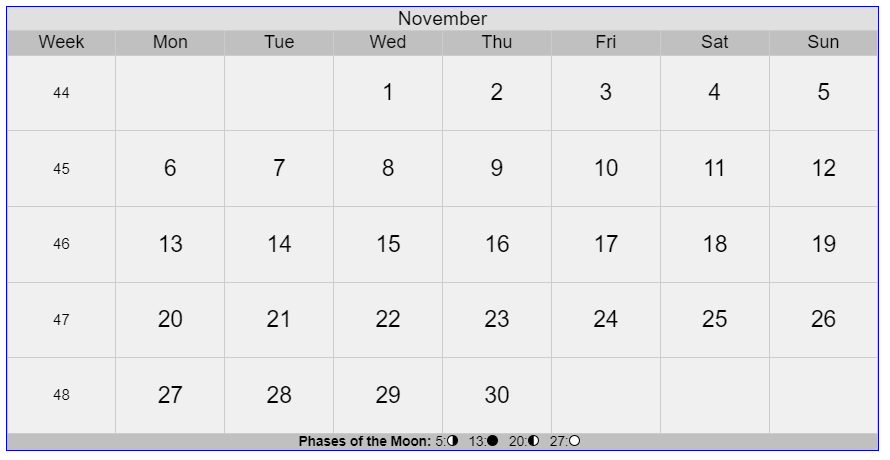 Gregorian Calendar 2023 November