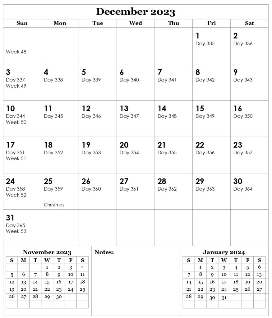 Julian Calendar 2023 December