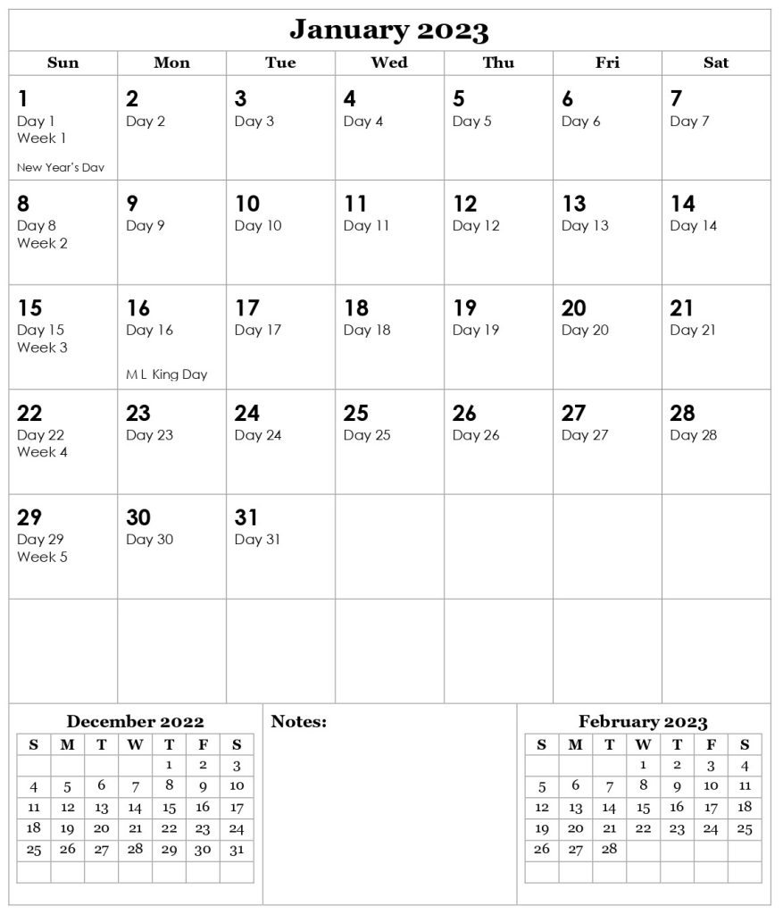 Julian Calendar 2023 January