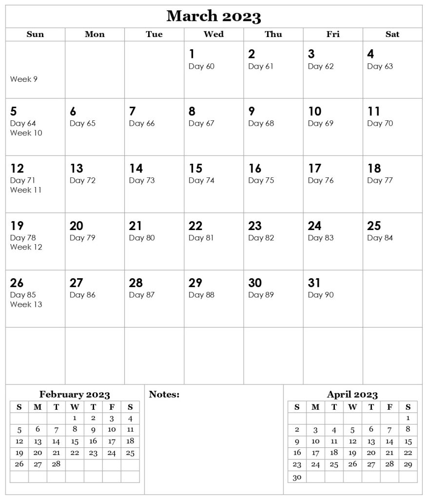 Julian Calendar 2023 March