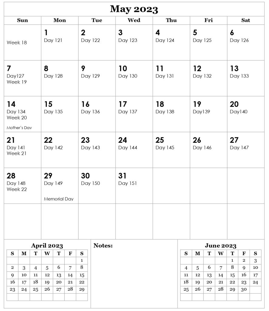 Julian Calendar 2023 May