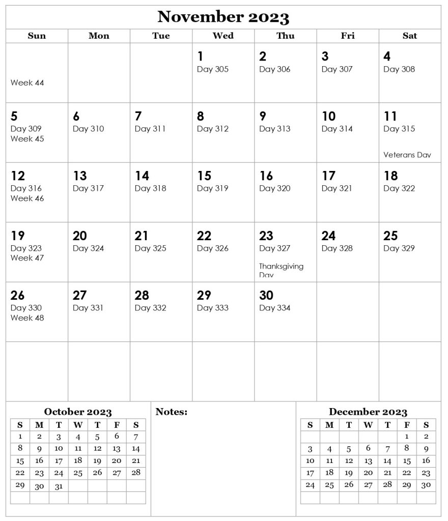 Julian Calendar 2023 November