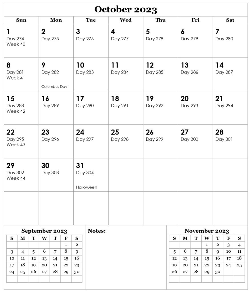 Julian Calendar 2023 October