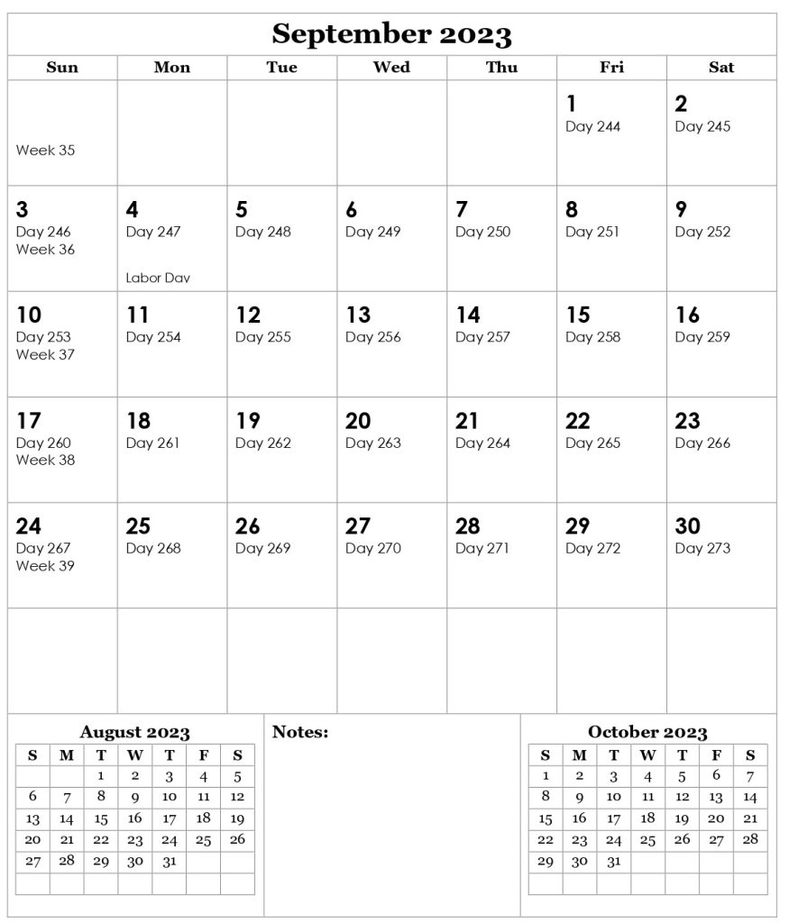Julian Calendar 2023 September