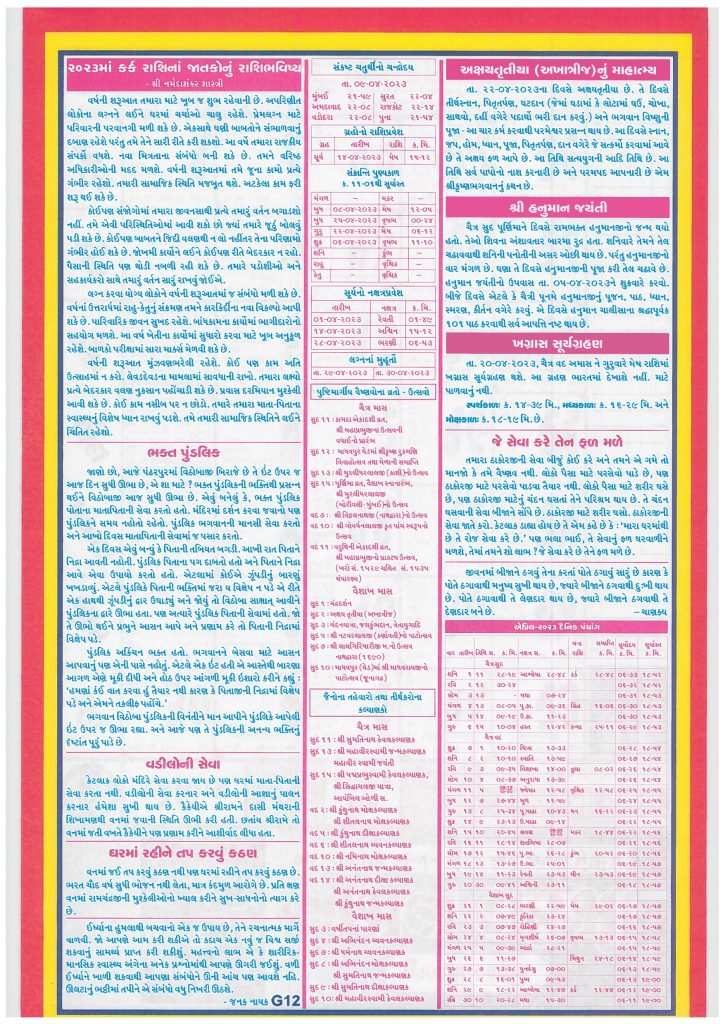 Gujarati Panchang Calendar 2023 April