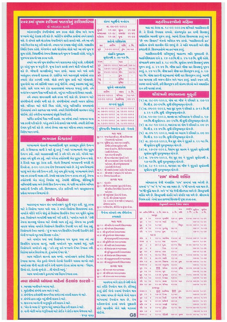 Gujarati Panchang Calendar 2023 February