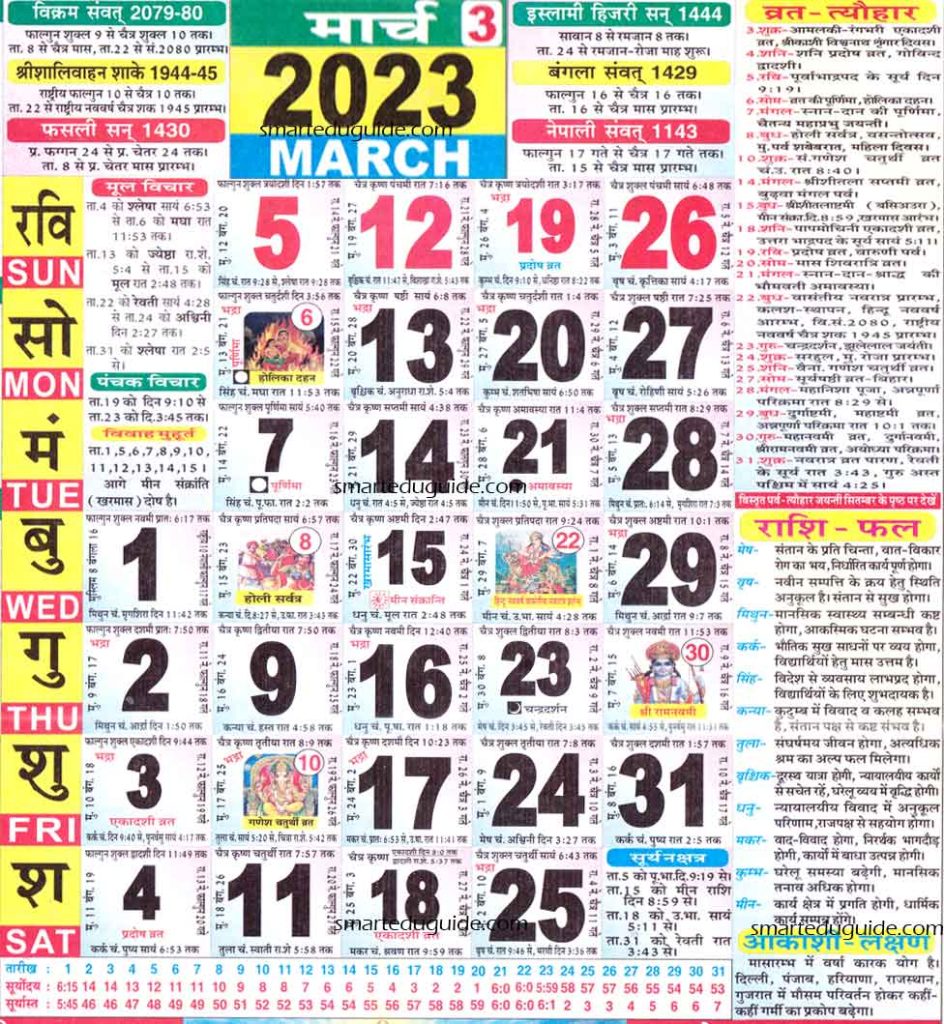 Hindu Calendar March 2023 | हिन्दू पंचांग कैलेंडर 2023 मार्च