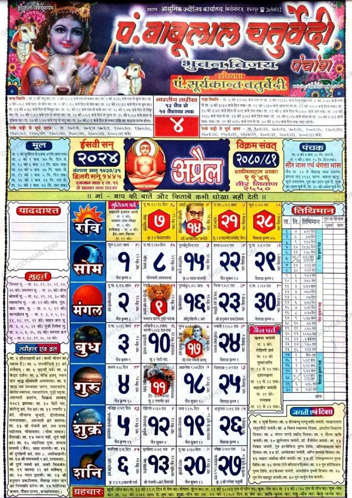 Babulal Chaturvedi Calendar 2024 April
