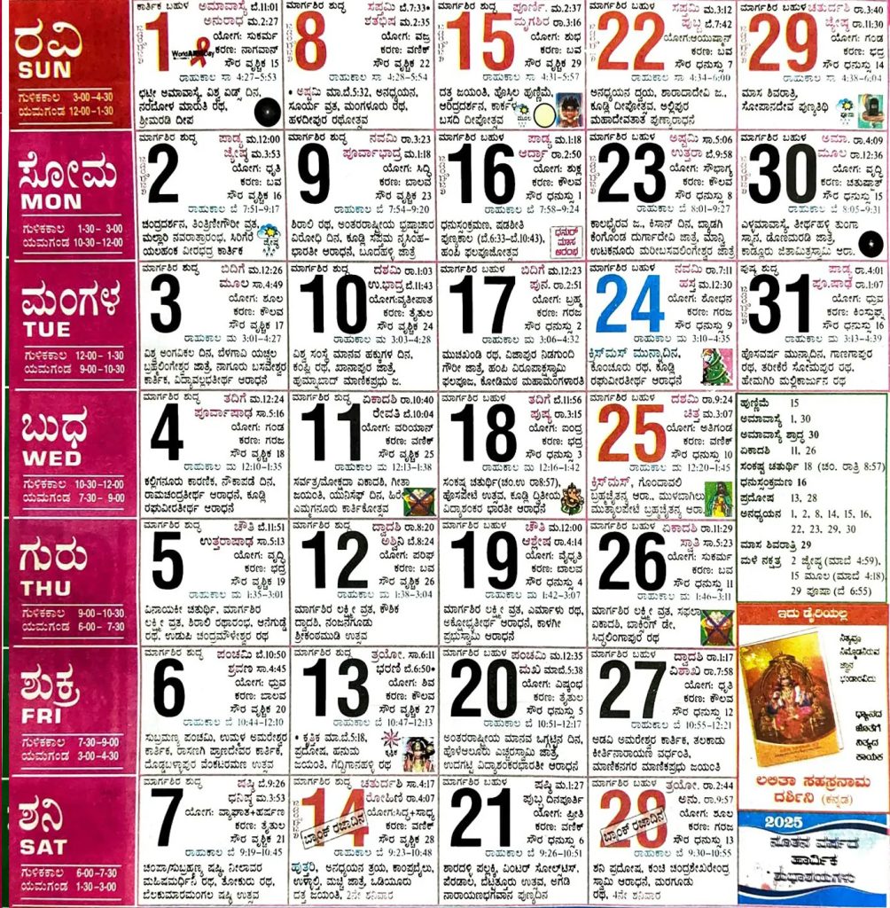 Kannada Calendar 2024 December