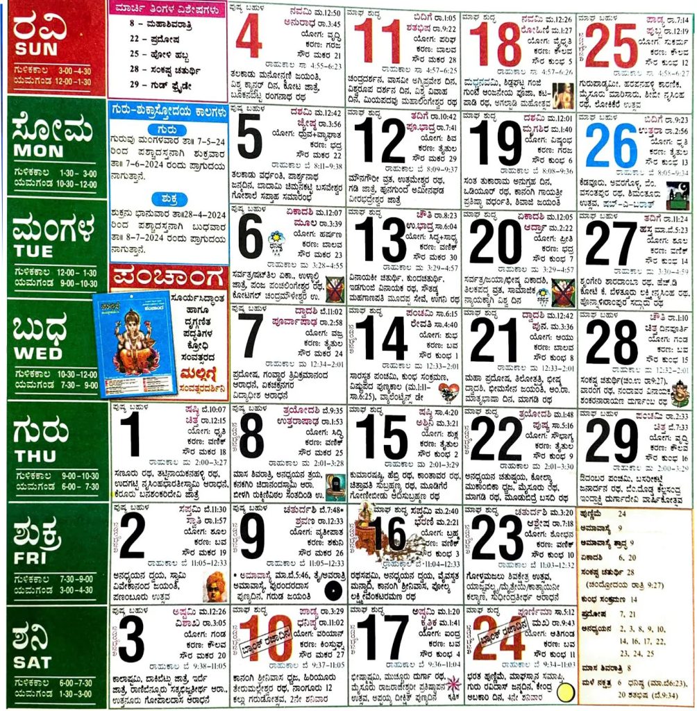 Kannada Calendar 2024 February