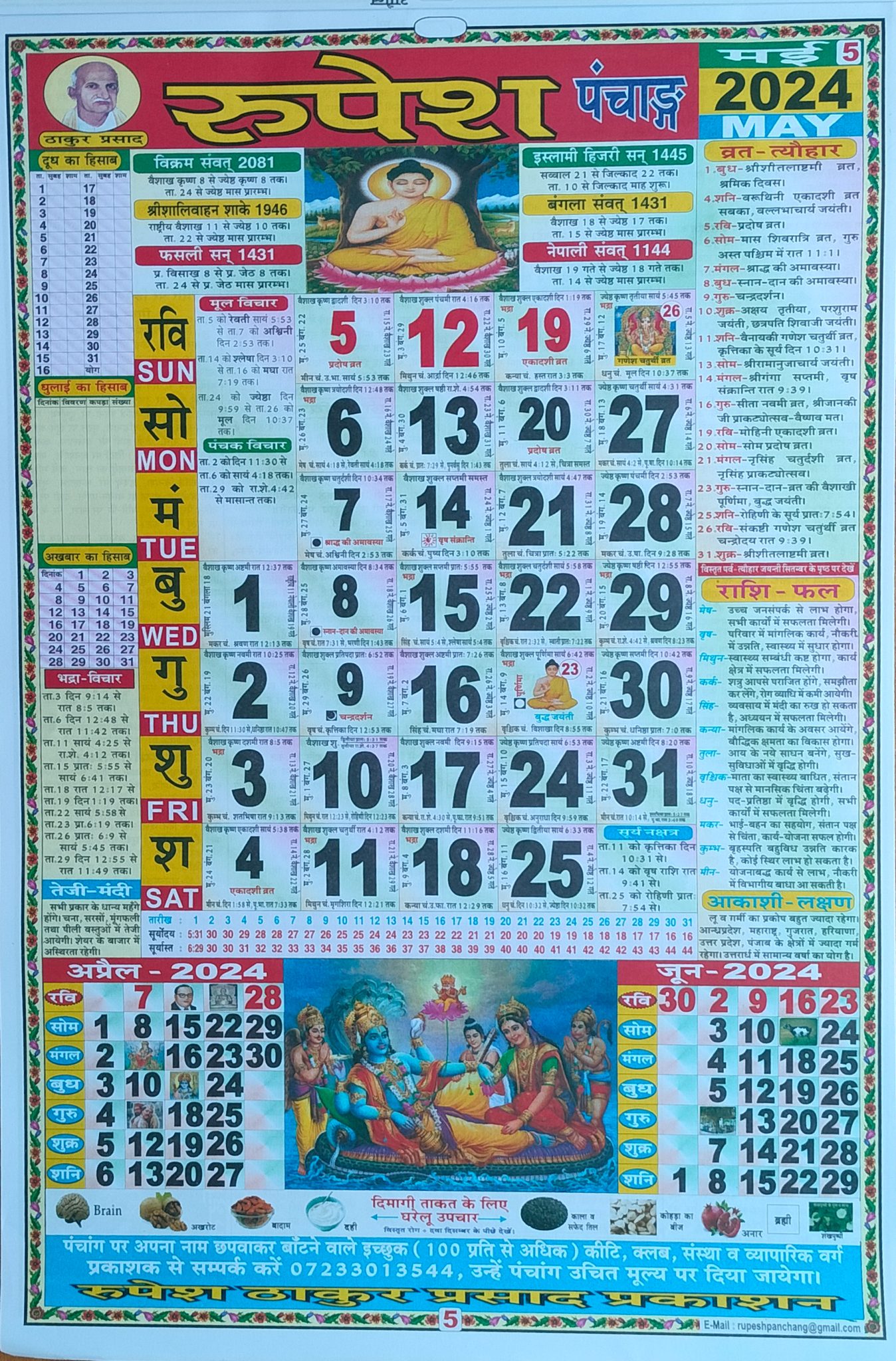 Thakur Prasad Calendar 2024, ठाकुर प्रसाद कैलेंडर 2024 PDF Download