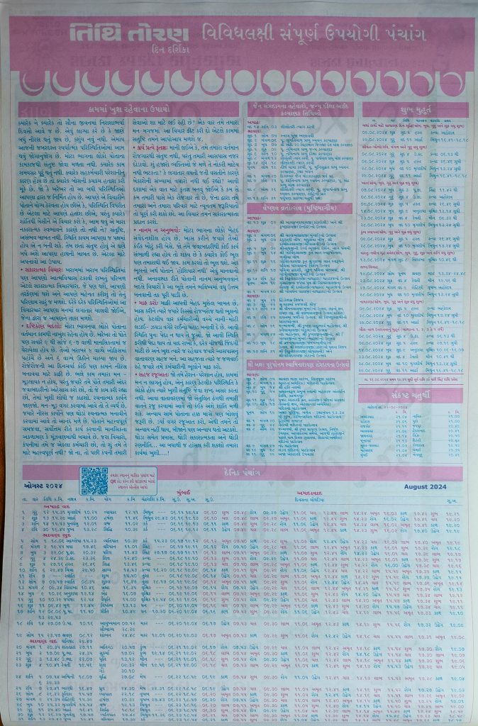 Tithi Toran Calendar August 2024