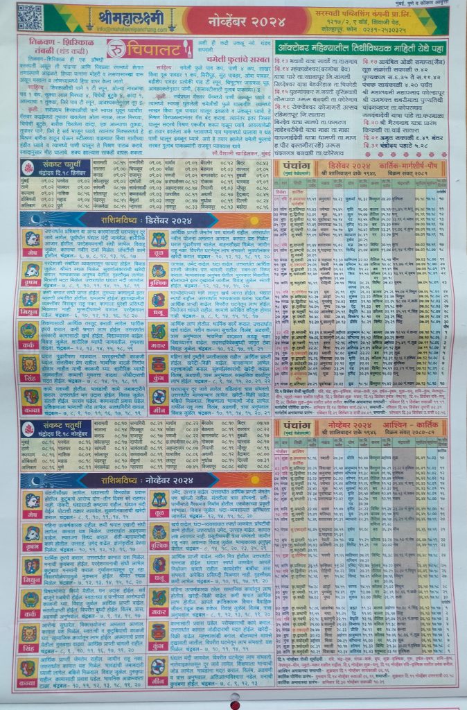 Mahalaxmi Calendar 2024 Marathi November